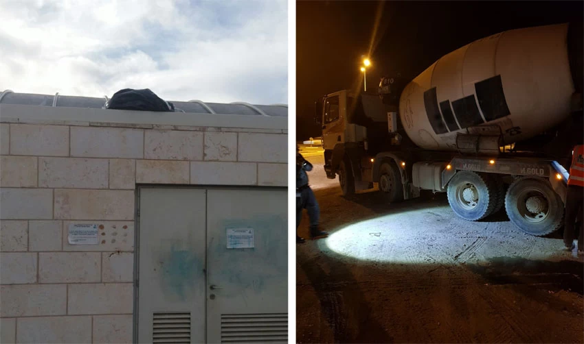 מערבל הבטון שנתפס, שקית האשפה מעל מבנה הציבור