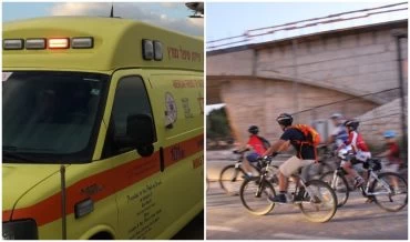 רוכבי אופניים במודיעין, אמבולנס (צילומים: דוברות עיריית מודיעין מכבים רעות, עודאי בסול)
