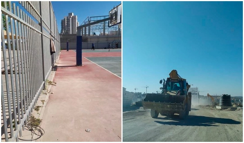 אבק באתר הבנייה, אבק בחצר בית הספר (צילום: מתוך דוח המשרד להגנת הסביבה מרים אייל מונדרי)