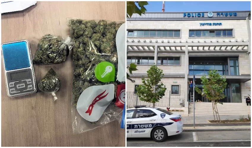 תחנת משטרת מודיעין, סם המריחואנה והמשקל הדיגיטלי שנתפסו בחיפוש המשטרתי (צילום: משטרת ישראל)