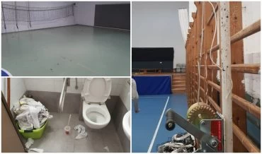 הזנחה ולכלוך באולמות בית הספר הדמוקרטי ובית הספר היסודי יחד (צילומים: שחקניות הכדורשת במודיעין)