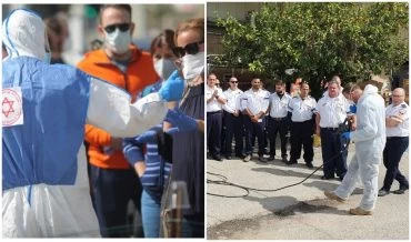 חובשים ופראמדיקים של מד"א בהכשרה לחיטוי מלא של אמבולנסים (צילום: דוברות מד"א, דודו בכר)