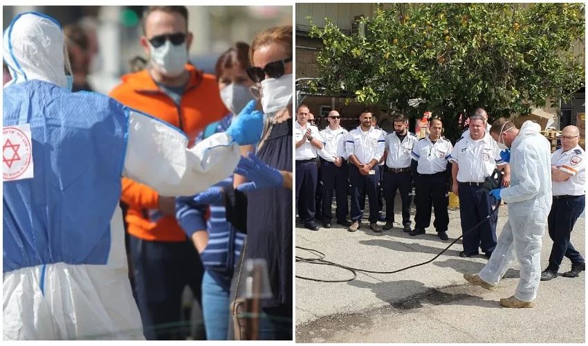 חובשים ופראמדיקים של מד"א בהכשרה לחיטוי מלא של אמבולנסים (צילום: דוברות מד"א, דודו בכר)