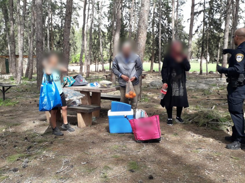 מבלים ביער בן שמן בניגוד להנחיות משרד הבריאות בזמן משבר הקורונה (צילום: דוברות המשטרה)
