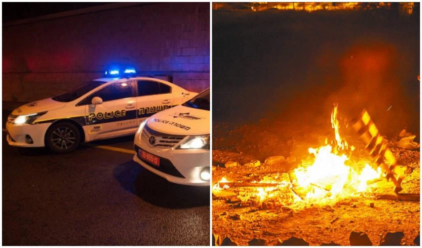 מדורת ל"ג בעומר, ניידות משטרה (צילומים: אמיל סלמן, דוברות המשטרה)