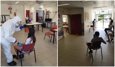 בדיקות הקורונה בעירוני ד' (צילום: דוברות מכבי שירותי בריאות)